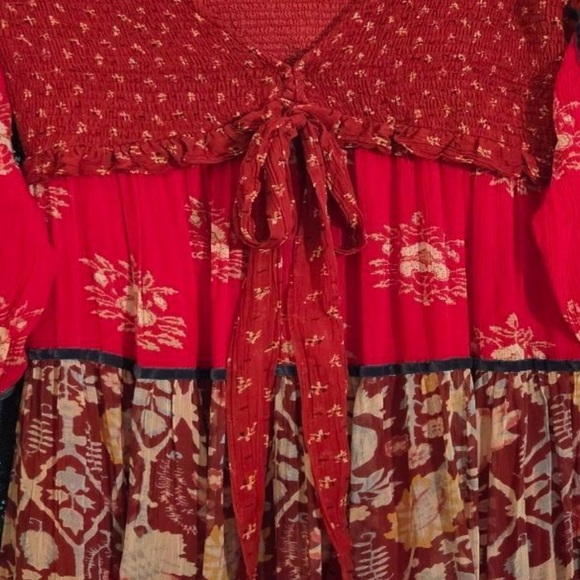 Free People Red Bali Laurel Maxi Dress Boho Romantic Resort Festival S/M - Picture 5 of 6